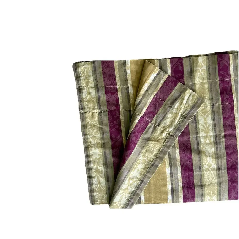 Pair Vintage Striped Valances Maroon Tan Green Jacquard Print Curtains Short 2